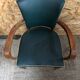 Old wooden bridge armchair + seat & back skaï vintage green