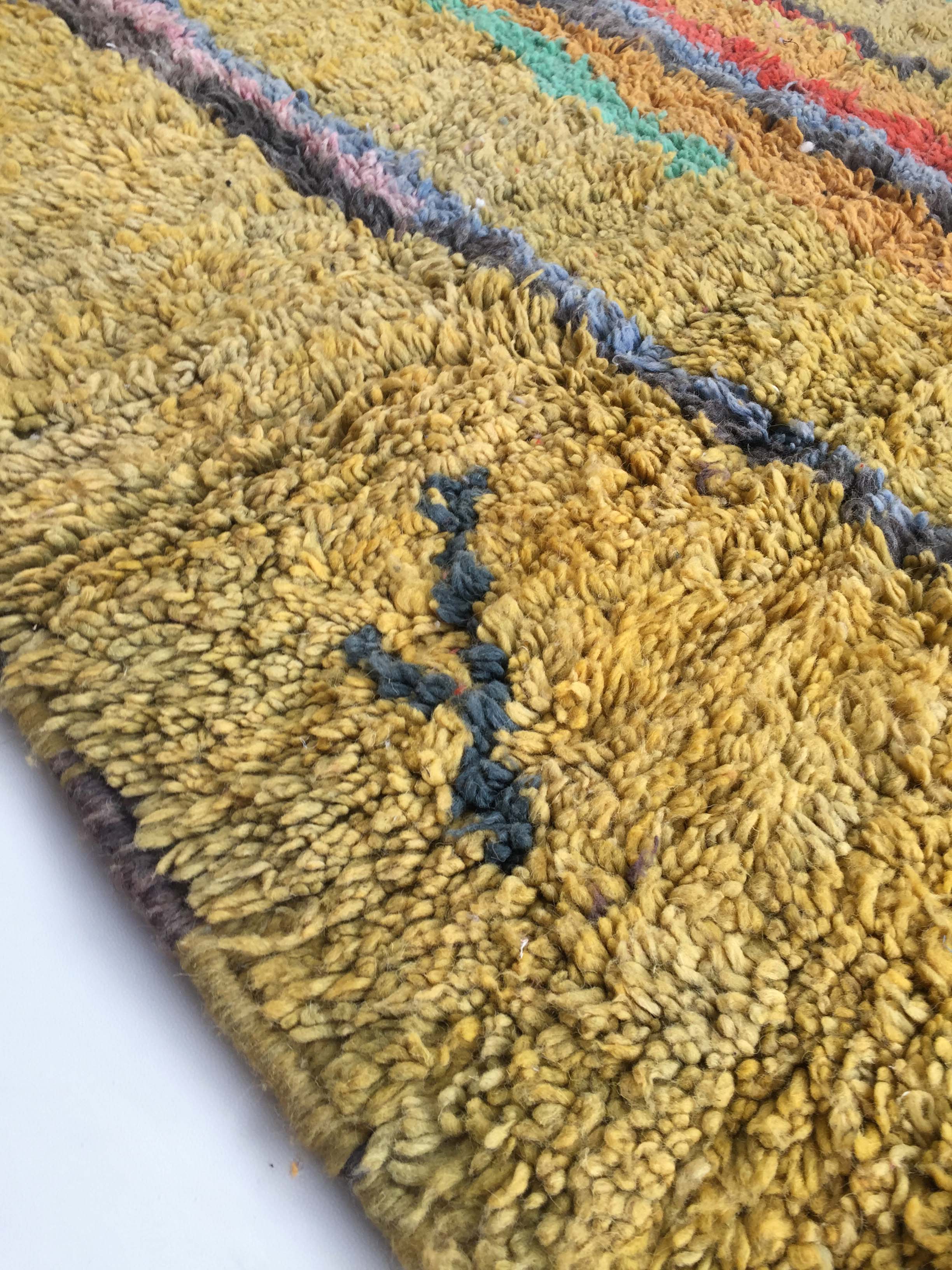 Moroccan Berber carpet Boujaad ochre with colorful patterns 253x142cm