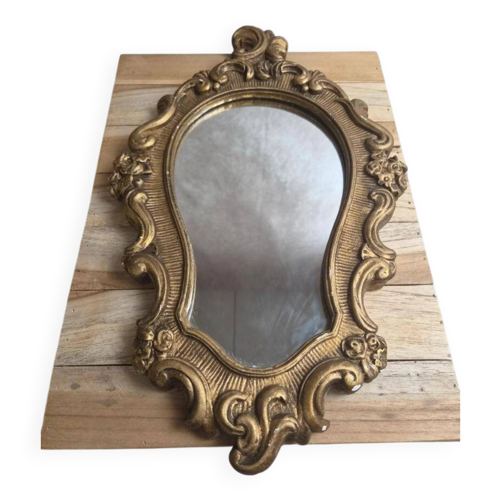 Antique gilded stucco mirror – Louis XV rococo style – 42 cm