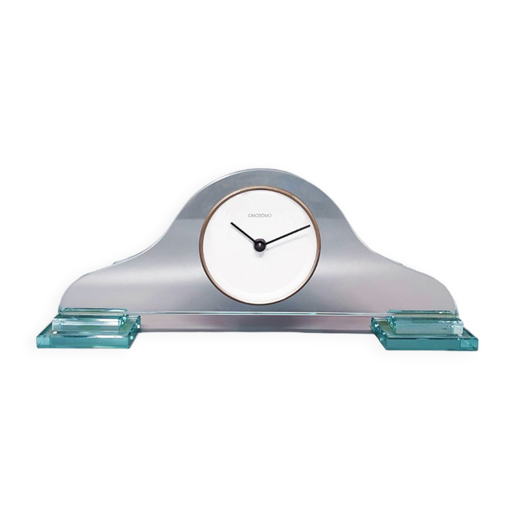 1970s table clock by omodomo in crystal. made in italy