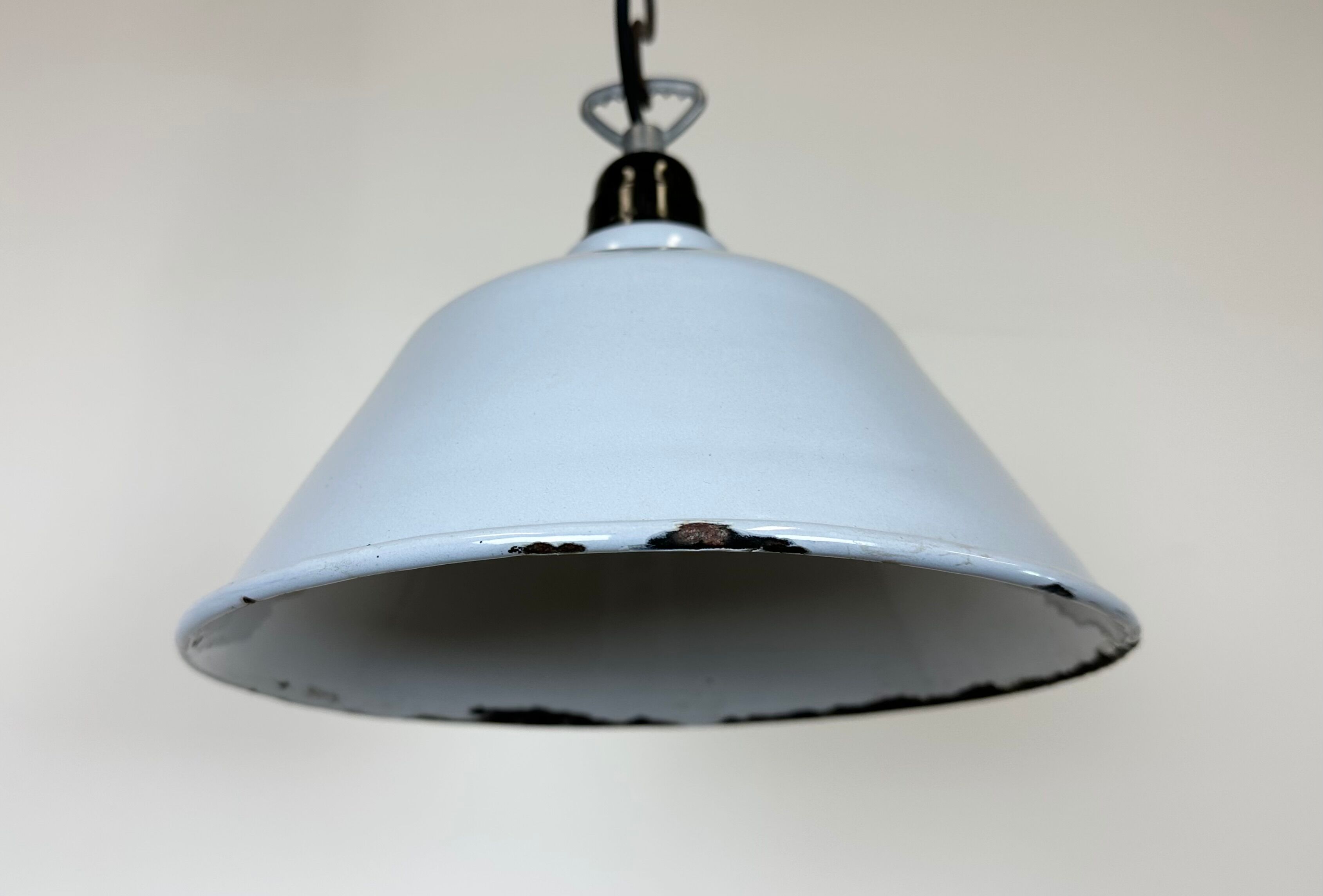 Industrial French Grey Enamel Factory Pendant Lamp, 1960s