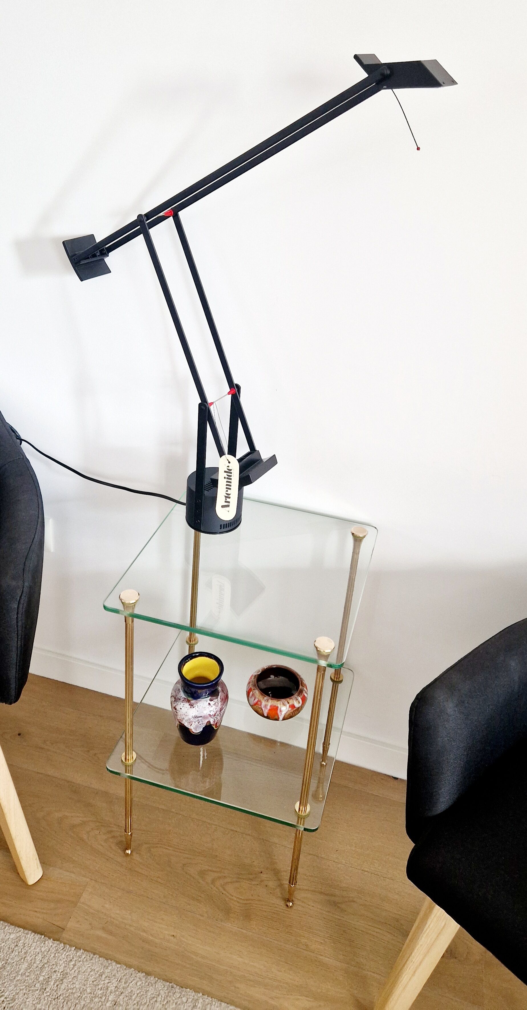 Glass and brass side table 70s