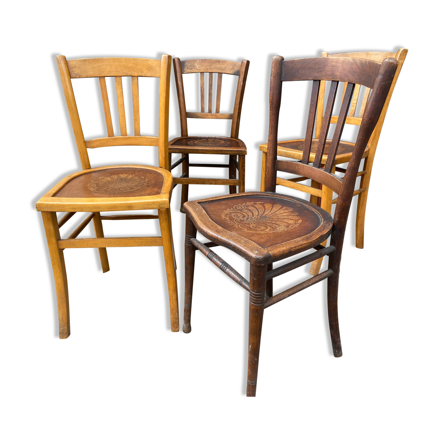 4 vintage mismatched coffee bistro chairs