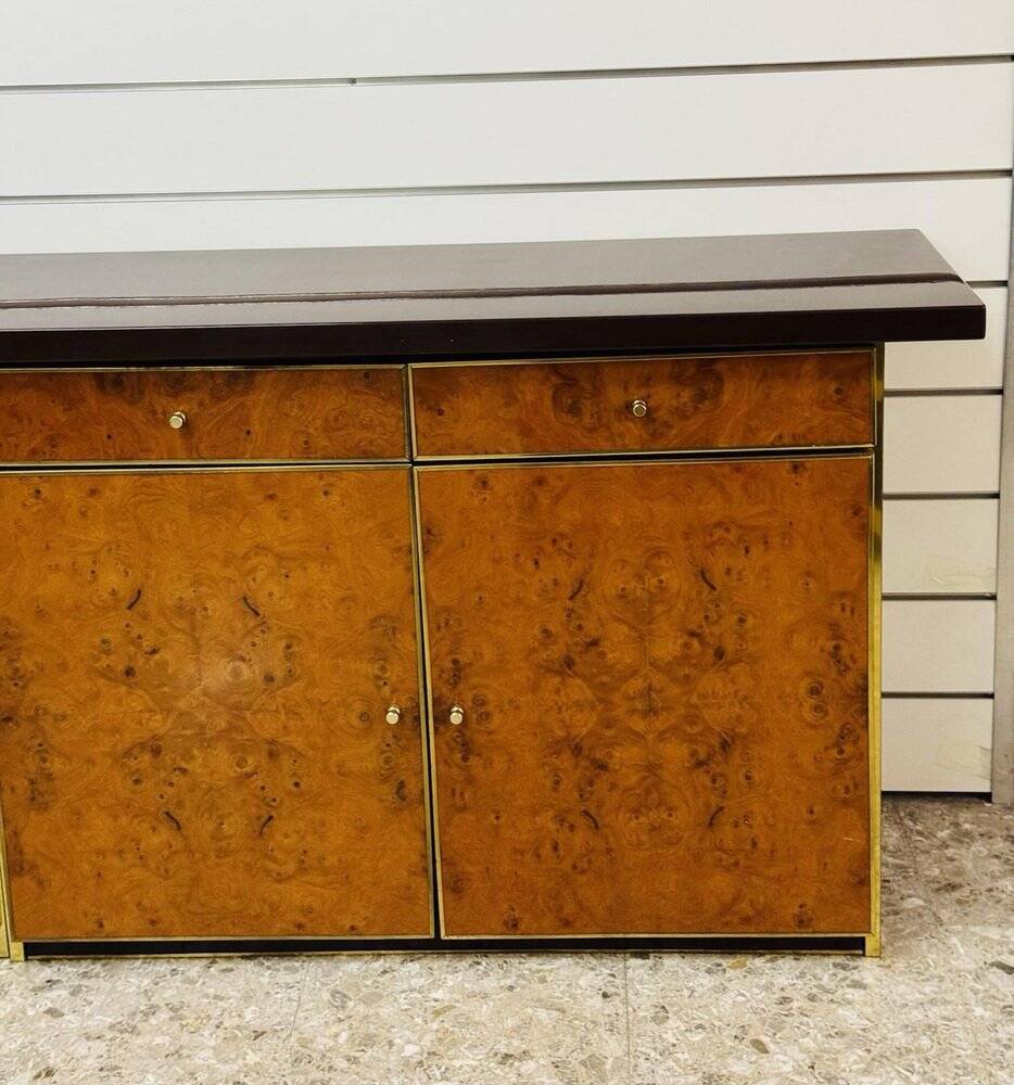 Modernist Sideboard in Radica and Gilded Metal, 1970s