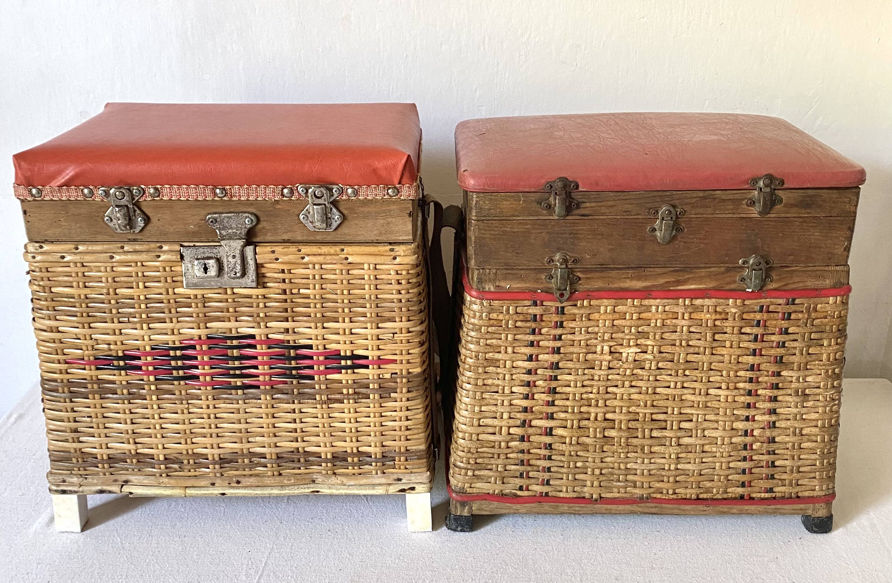 Low fishing box stool in rattan and skai