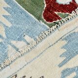 5x8 Burgundy & Light Blue Rare Geometric Style Wool Kilim Rug, 144x241 Cm