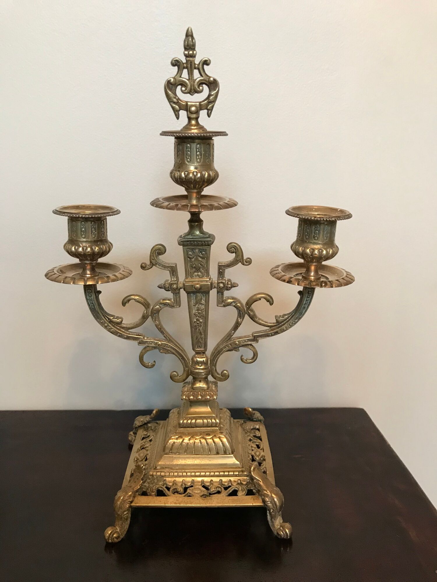 Pair of candelabras or 3-branched chandeliers in gilded bronze late 19th