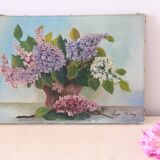 Painting bouquet of flowers, still life, signed Louis Andrey, oil on canvas, mid-twentieth