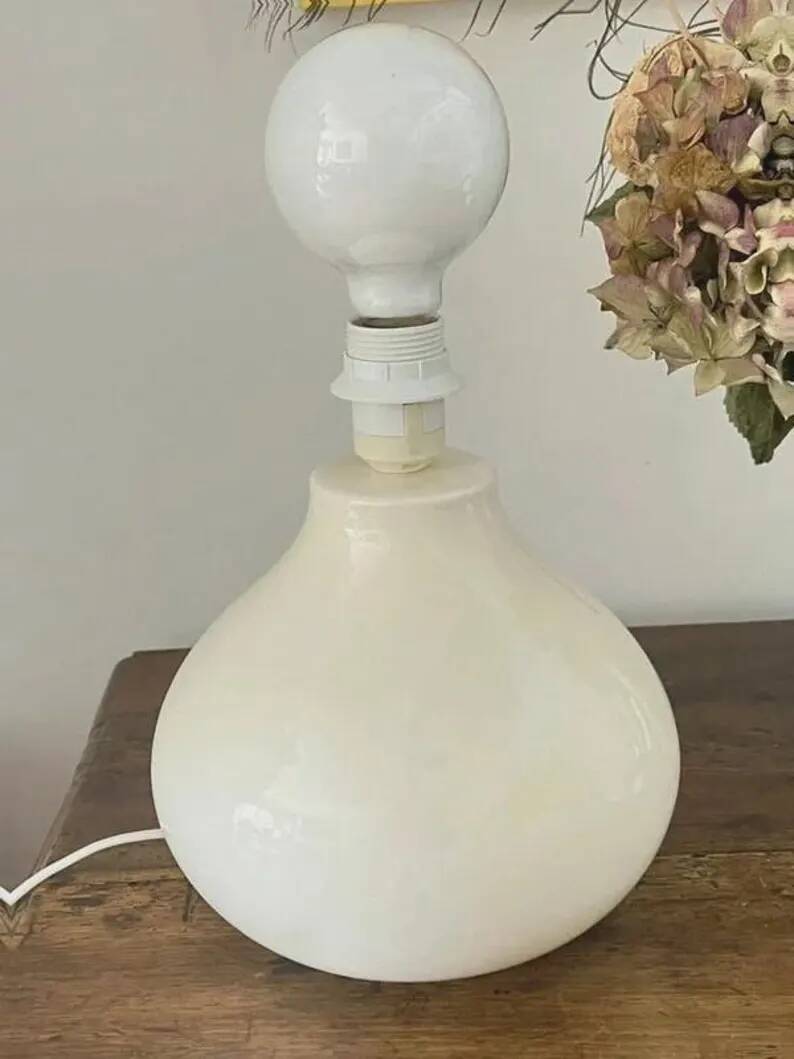 Vintage White Crackled Glazed Ceramic Lamp | Stoneware Base Varnished Light Bohemian Chic Artisan Table Bedside Lamp
