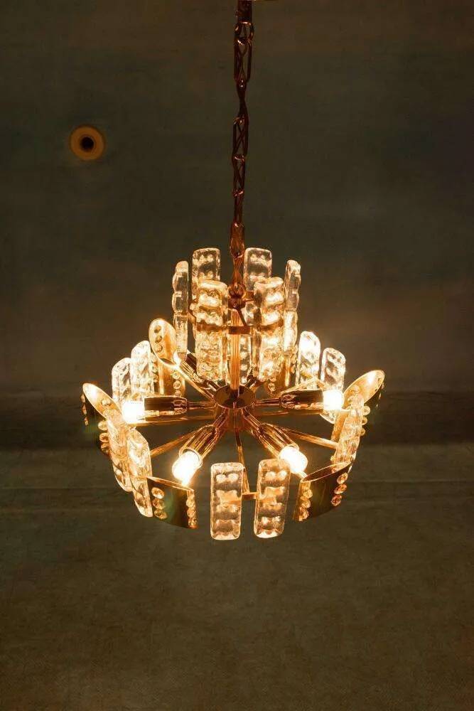 Midcentury gold crystal suspension by Orrefors, Fagerlund
