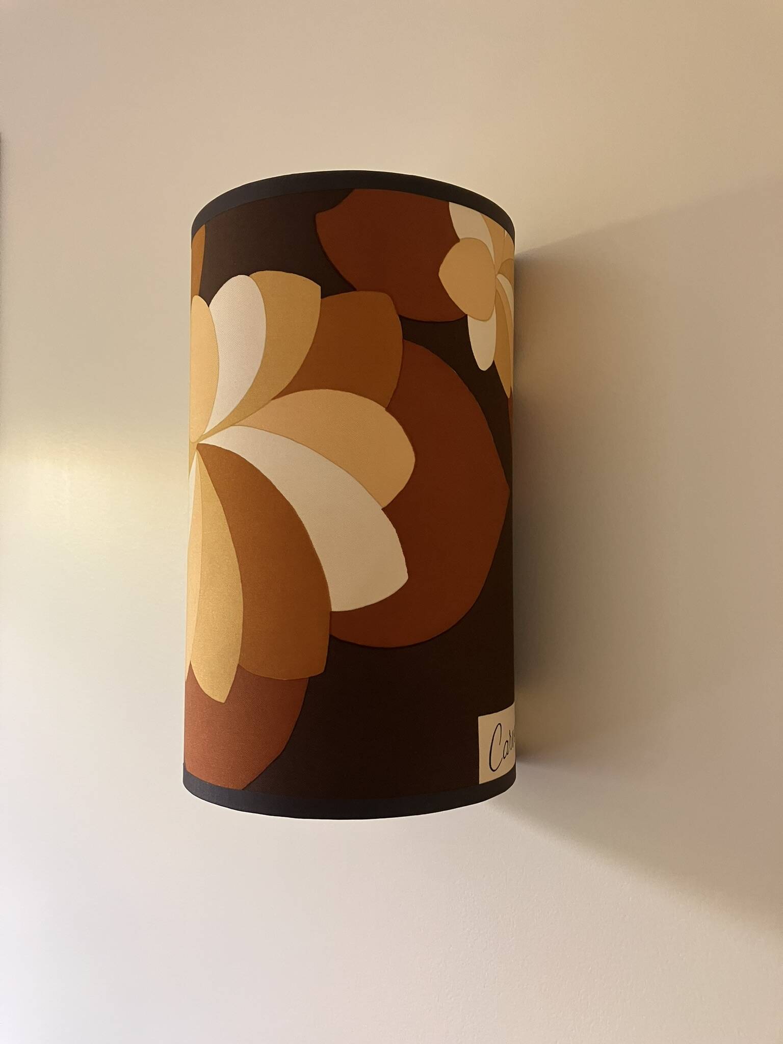 Vintage 70s printed flower wall lamp - Mid Century fabric