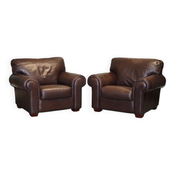 Grands Fauteuils en Cuir Marron, Set de 2