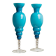 Azure Blue Murano Glass Vase XL, Fluted Beaded Silhouette, 1960s Hollywood Regency