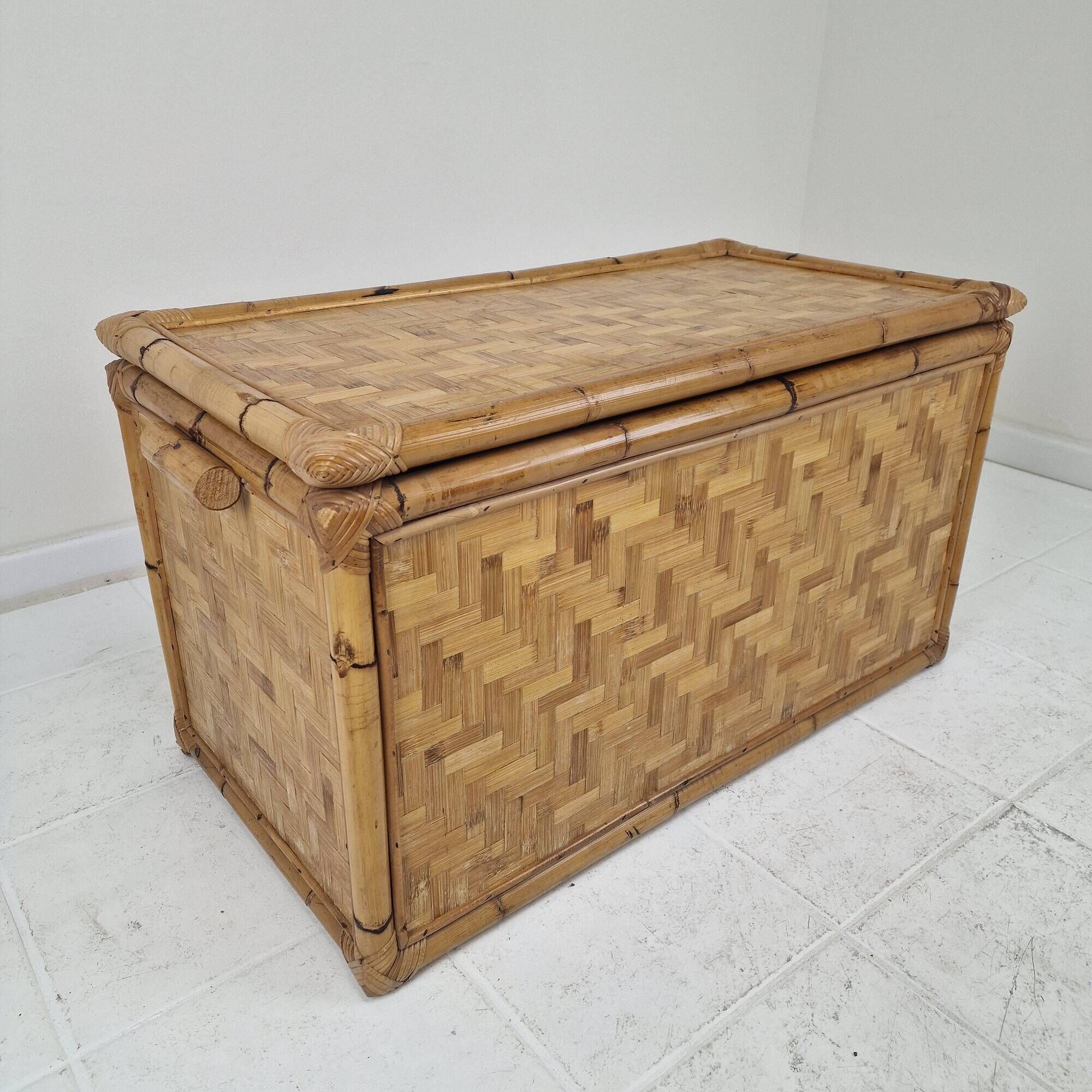 Mid-Century Italian Woven Rattan and Bamboo Blanket Chest or Trunk, 1970's