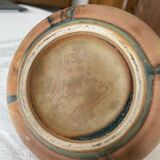 Wine pitcher in stoneware motifs grapes in relief signed Denbac