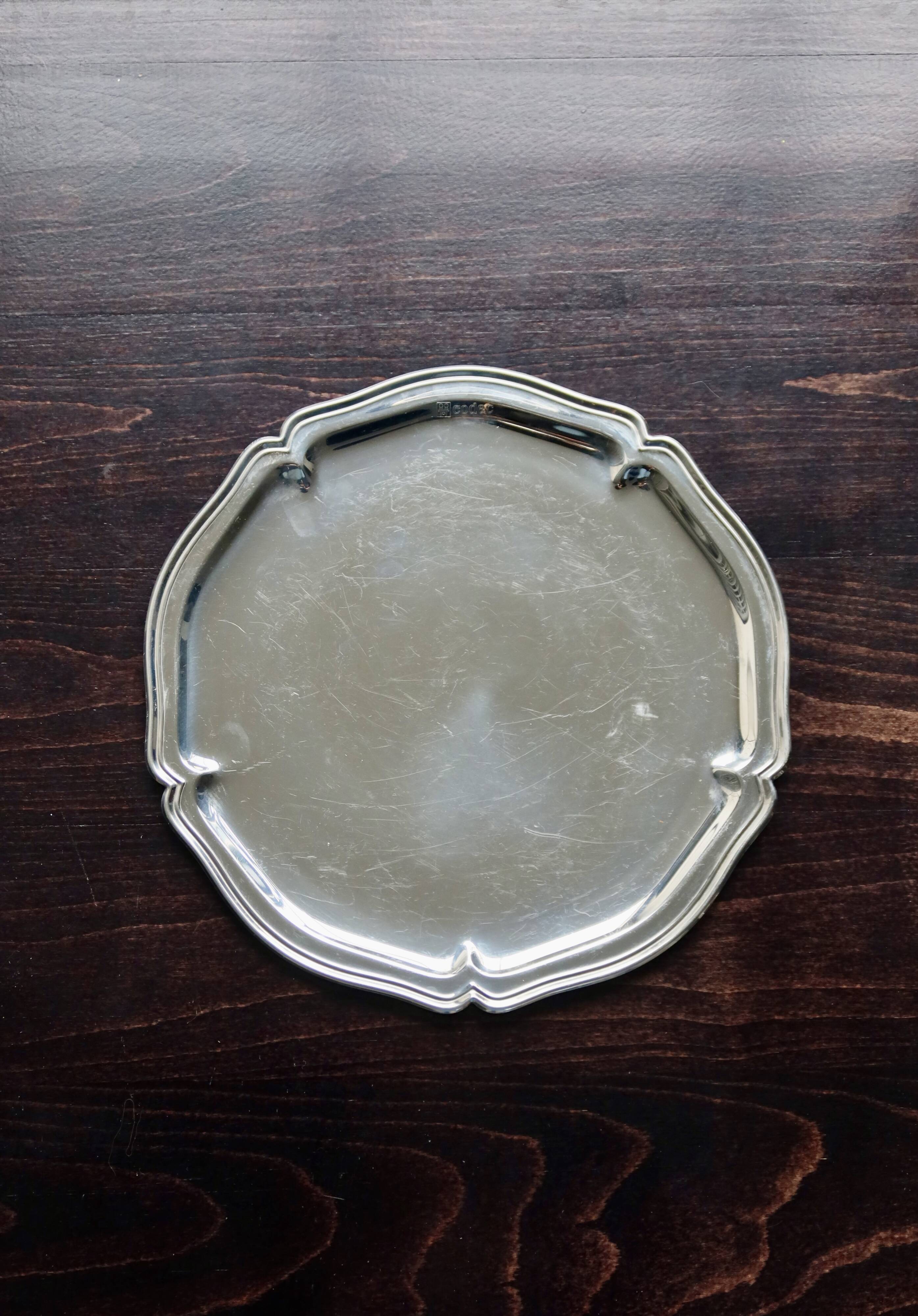 Vintage round tray in shiny silver metal - Bistro style