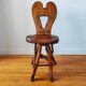 Vintage solid wood chair, popular art, brutalist style, 1950s, heart-shaped backrest.