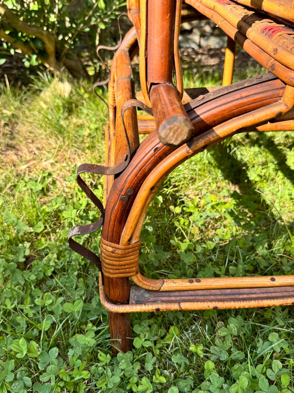 Antique rattan and wicker chaise longue, circa 1930