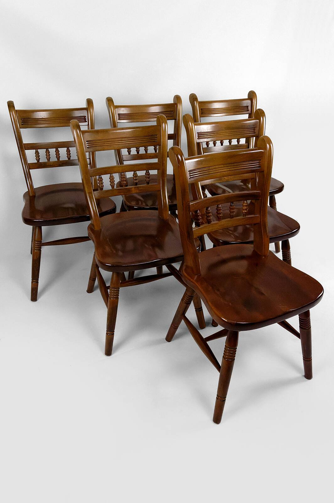 Set of 6 "Windsor" / Western / Cowboy chairs in beech, Circa 1970