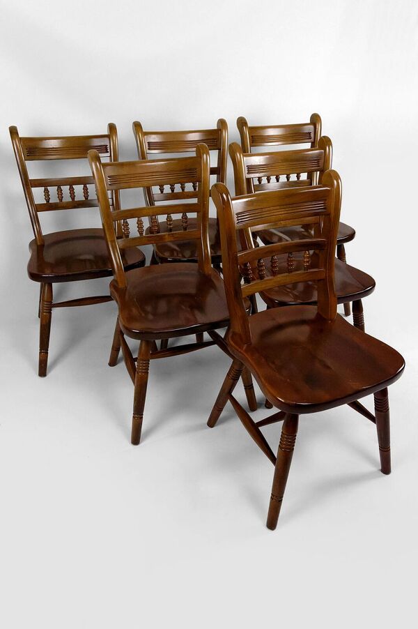 Lot de 6 chaises ''Windsor'' / Western / Cowboy en hêtre, Circa 1970