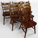 Set of 6 "Windsor" / Western / Cowboy chairs in beech, Circa 1970