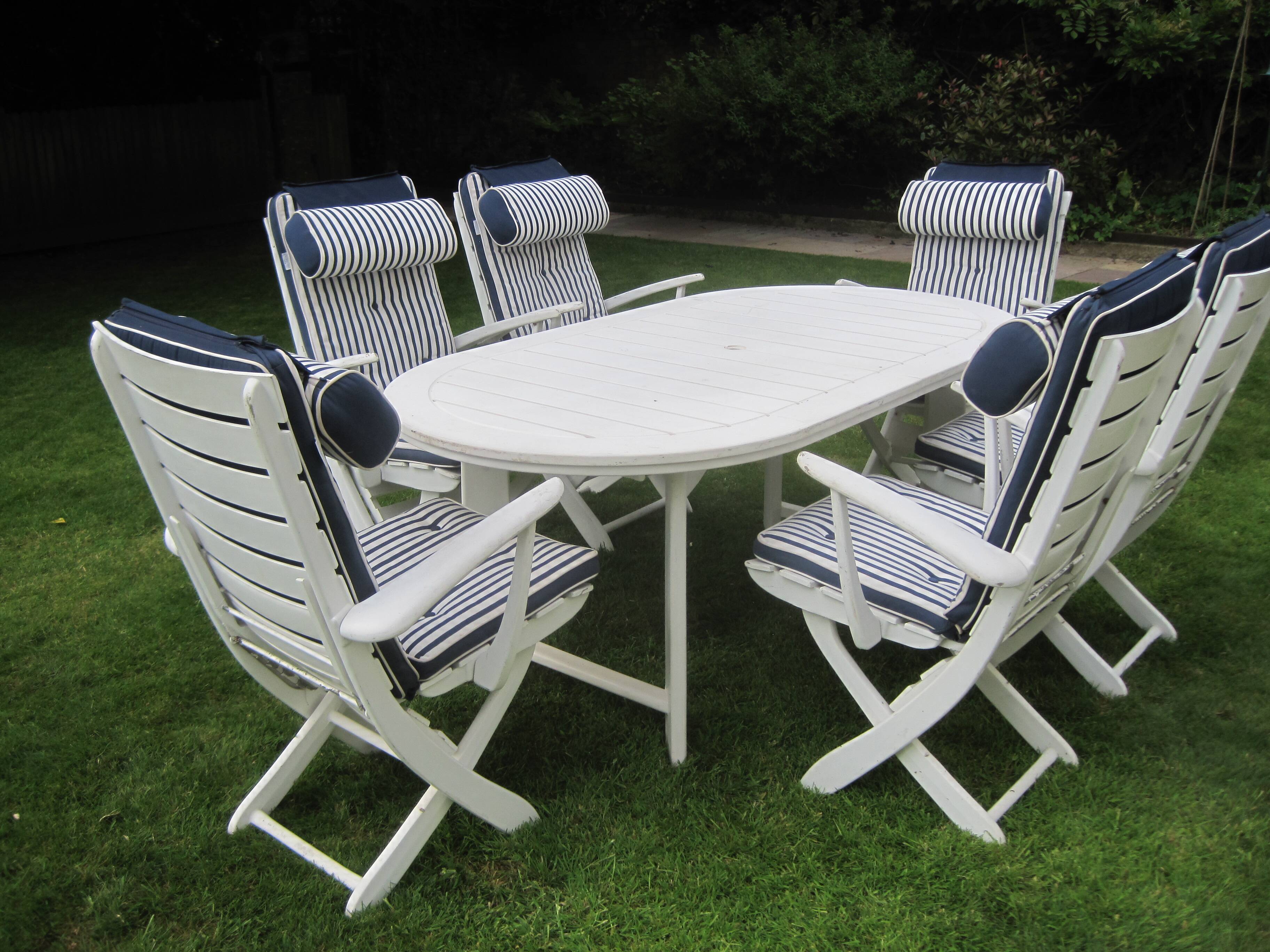 Mid-Century Riviera Chairs and Folding Table by French Maker Triconfort
