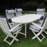 Mid-Century Riviera Chairs and Folding Table by French Maker Triconfort