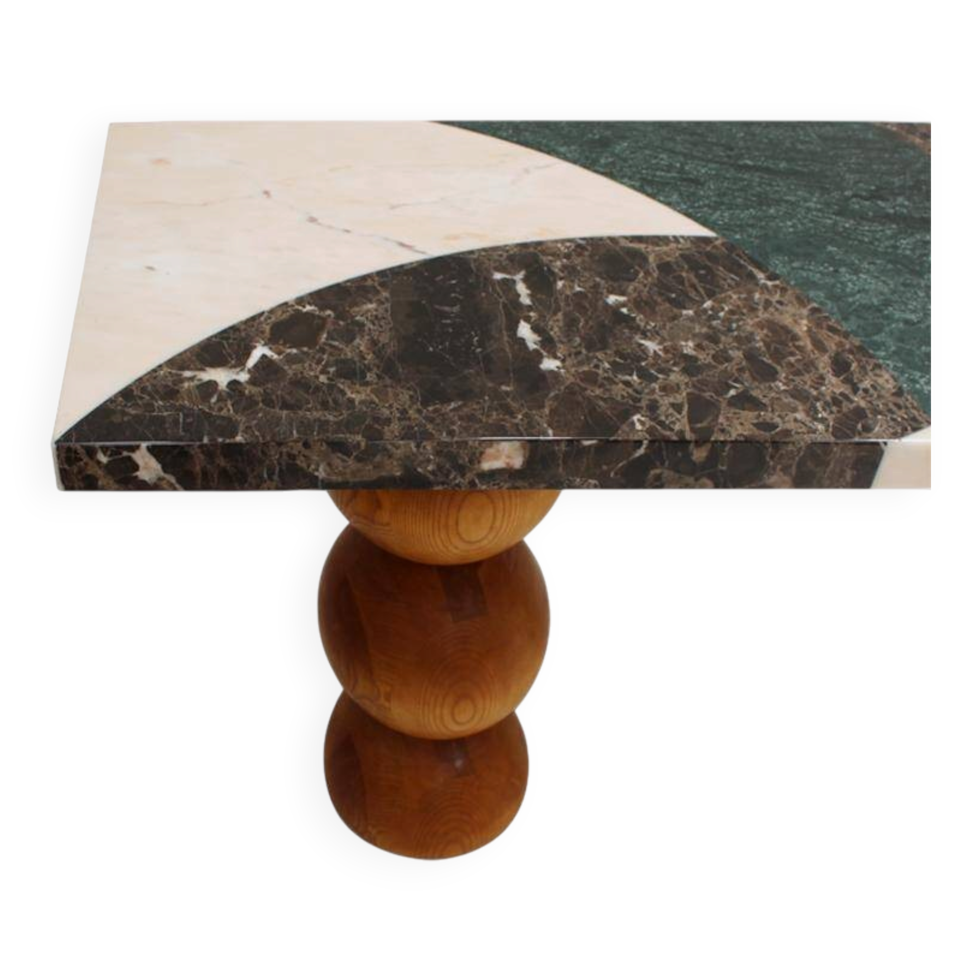 Italian Contemporary Marquetry Marble and Wood Legs Console Table by L.A. Studio