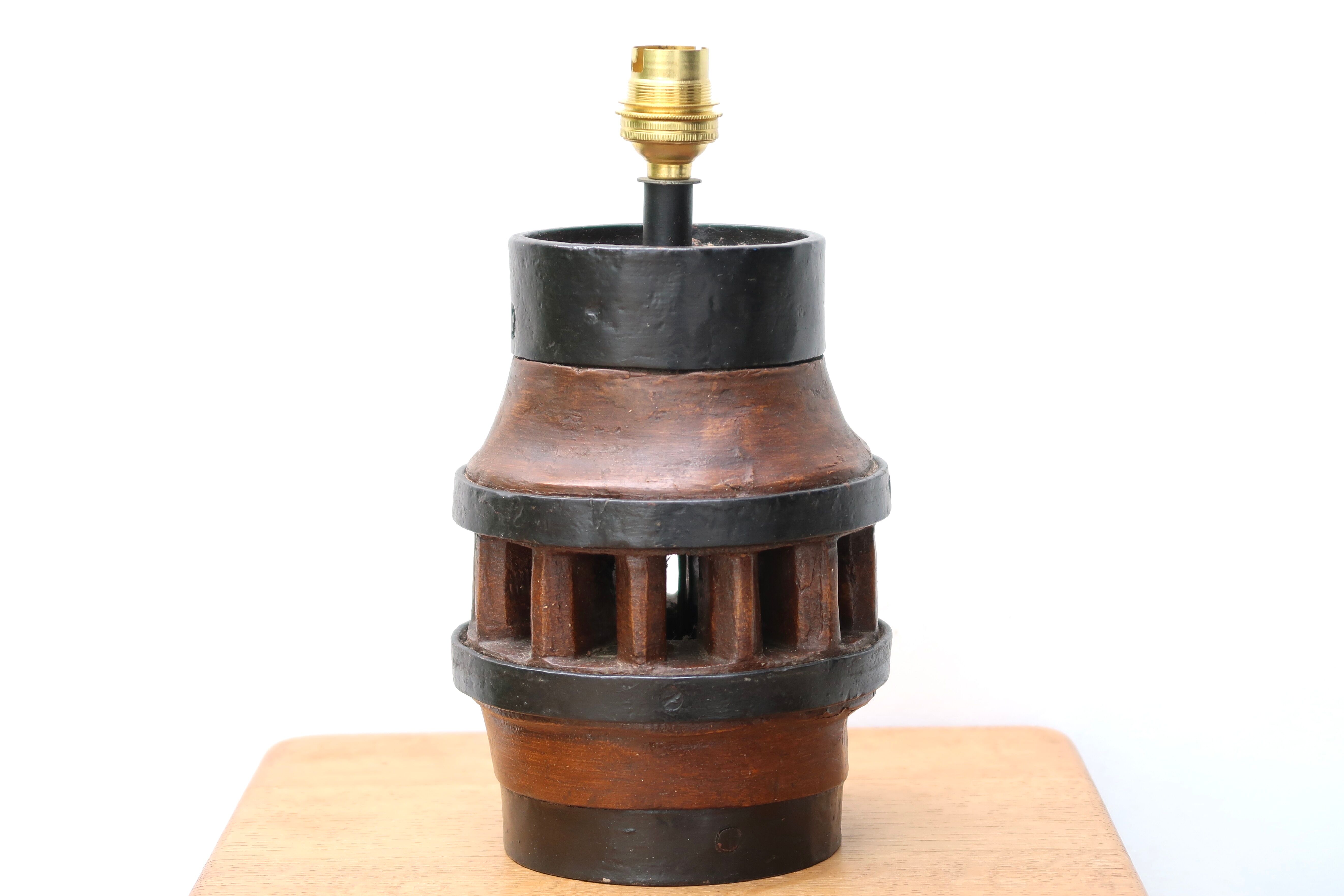 Folk art lamp base in wood and metal, 1970s