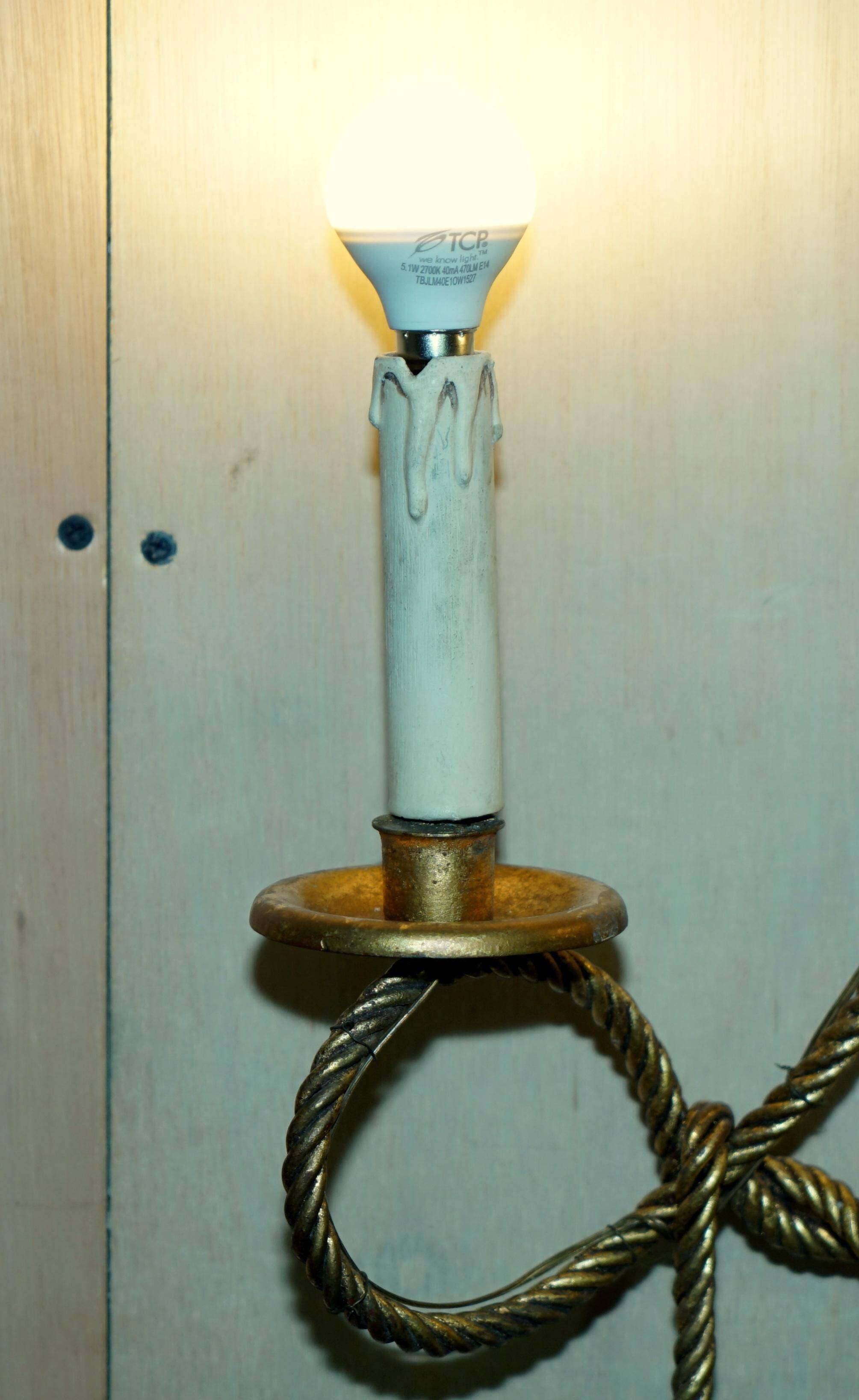 Vintage Twisted Wall Light Three Branches with Pendants