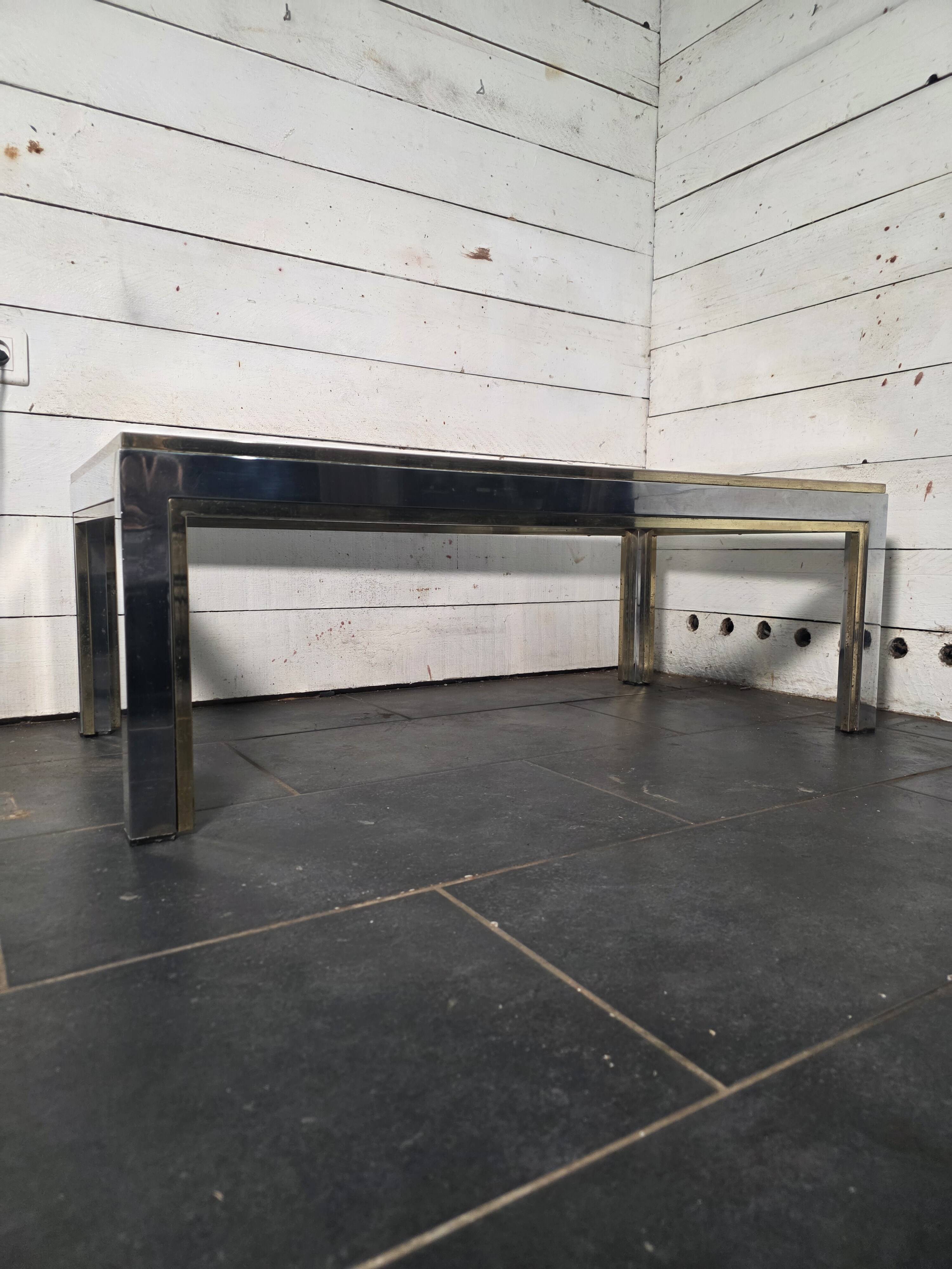 Chrome and gold metal coffee table by Romeo Rega from the 1970s.