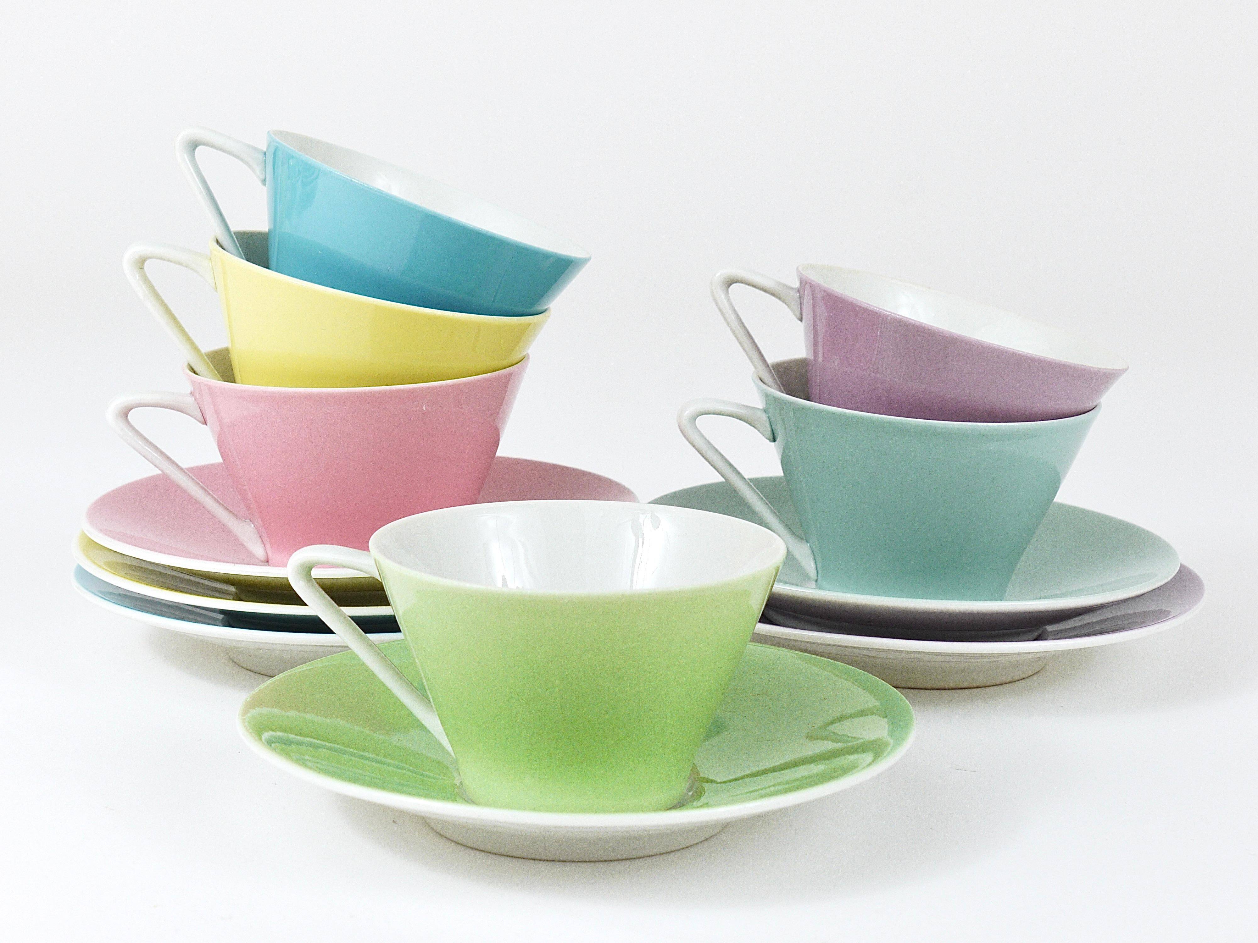 6 pastel mid-century porcelain espresso cups, Daisy, Lilies, Austria, 1950s