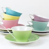 6 pastel mid-century porcelain espresso cups, Daisy, Lilies, Austria, 1950s