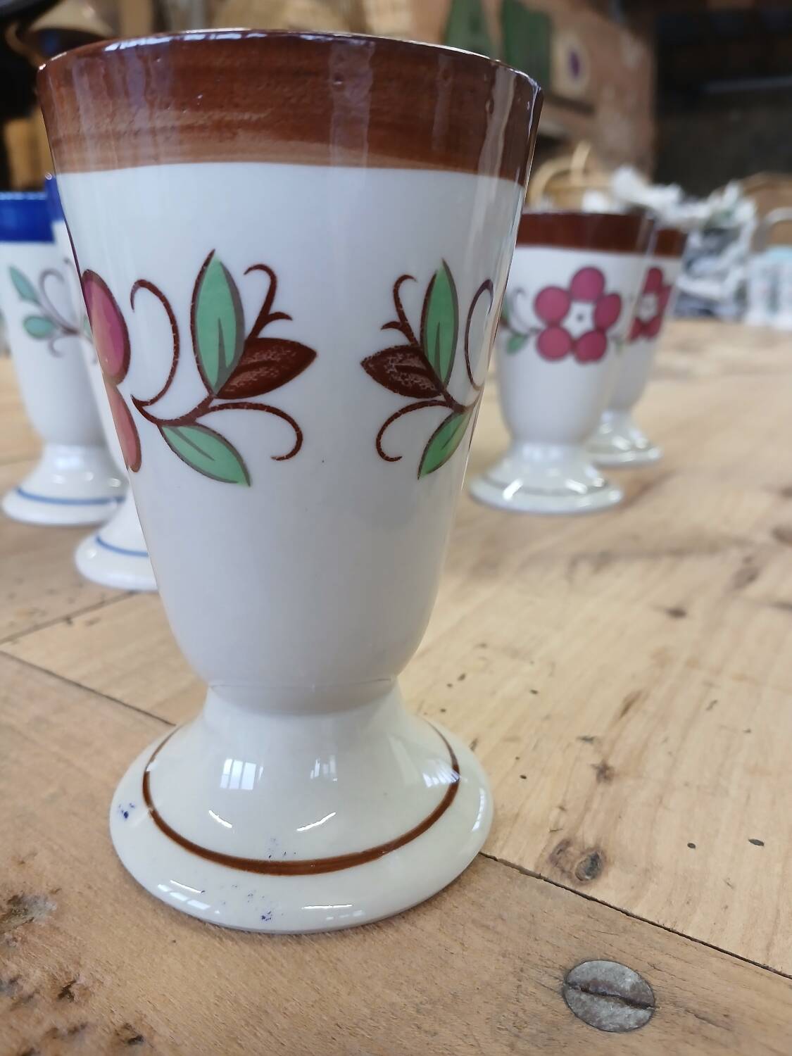 7 old glazed stoneware mazagrans