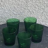 5 glasses in green glass with water or aperitif, made in italy, vintage