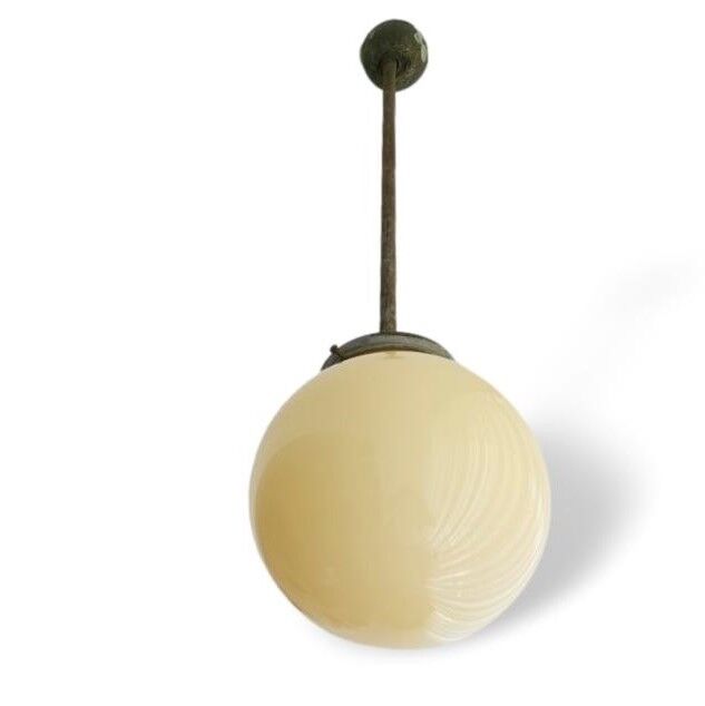 Art Deco 1940s simple opal glass globe pendant lamp