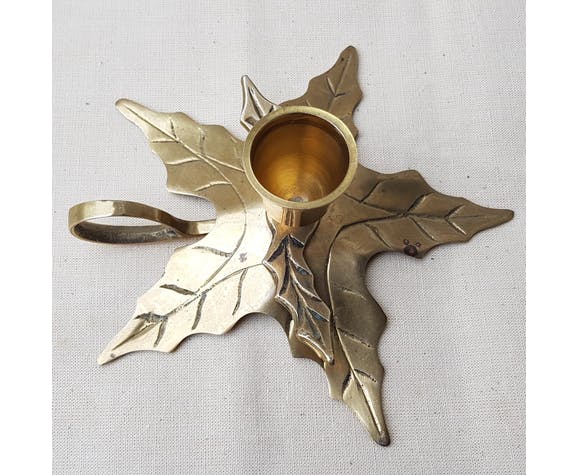 Brass holly candlestick