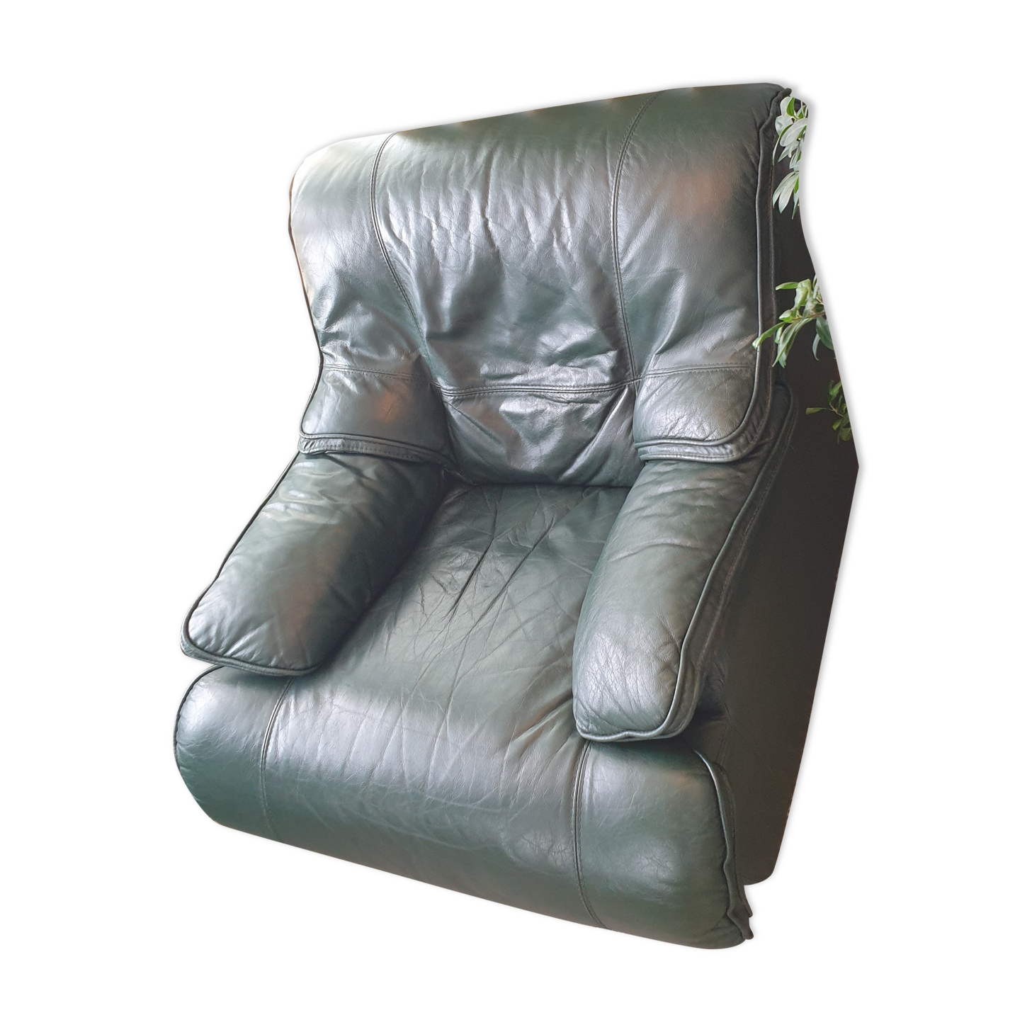 Fauteuil cuir vert anglais 1980