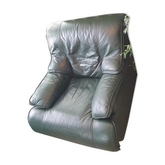 Fauteuil cuir vert anglais 1980