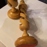 PAIR OF LEMON WOOD CANDLESTICKS CARVED INTO SPIRAL 1970s