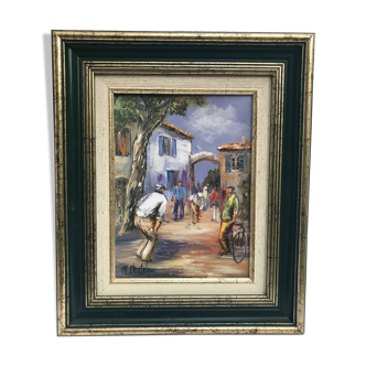 Original painting stamped M.Christophe "Farm village"
