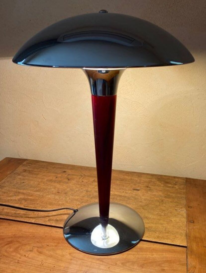 Lampe champignon 1980 chromé et marron acajou