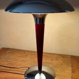 Mushroom lamp 1980 chrome and mahogany brown