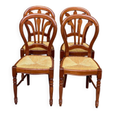 4 country-style medallion chairs in solid cherry with rush seats from the 1990s.