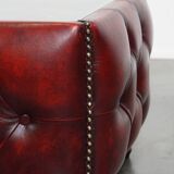 Set of 3 Red Leather Chesterfield Side/Coffee Tables with Glass Tops
