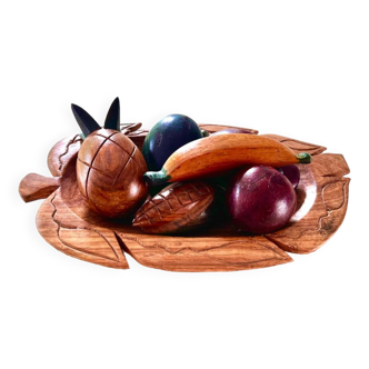 Coupe de fruits exotiques en bois vintage