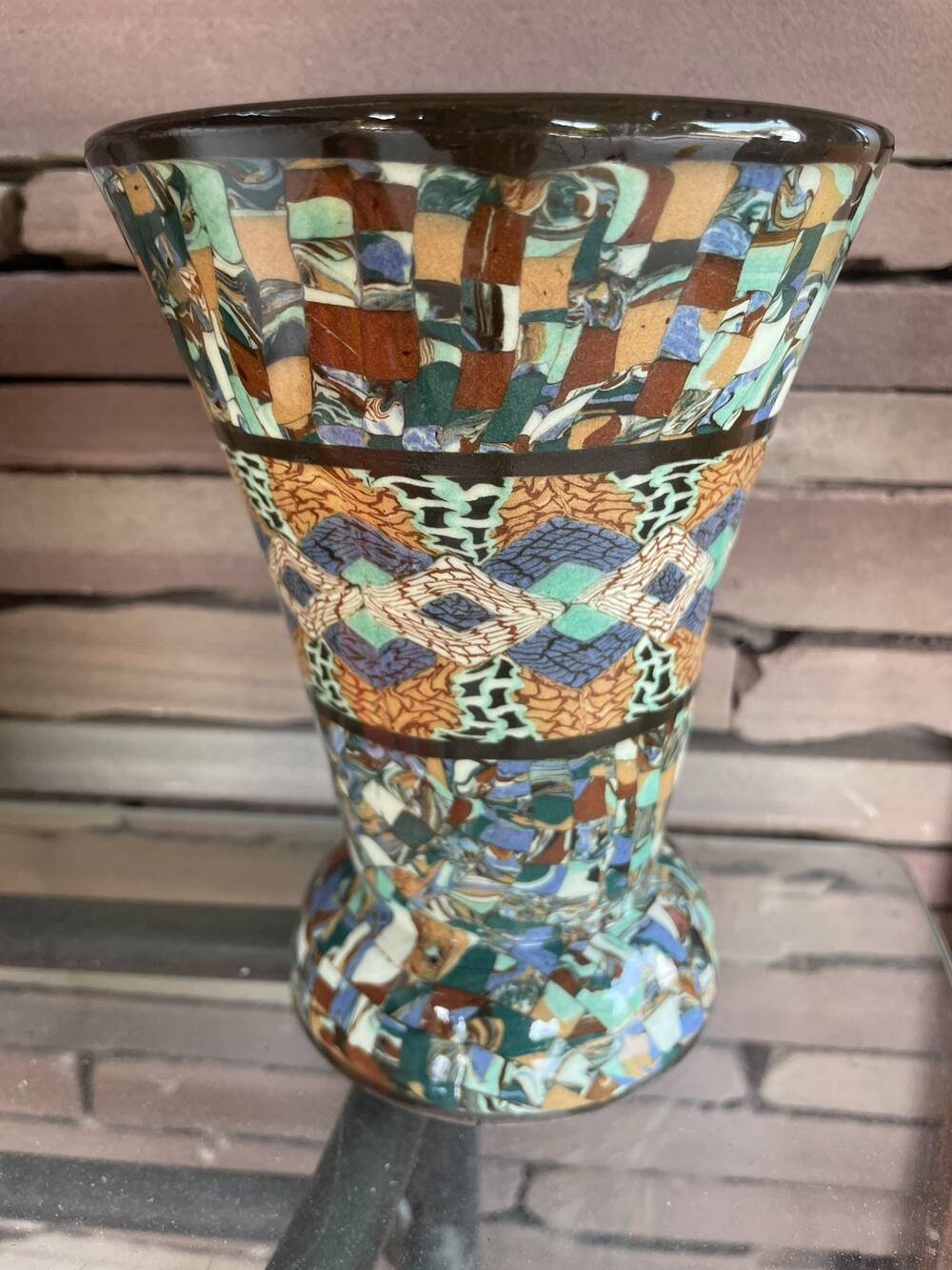 Cornet vase mosaic gerbino vallauris decor sideboard dried flowers