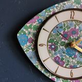 Vintage formica clock asymmetrical silent wall clock "Fleurie bleu violet"