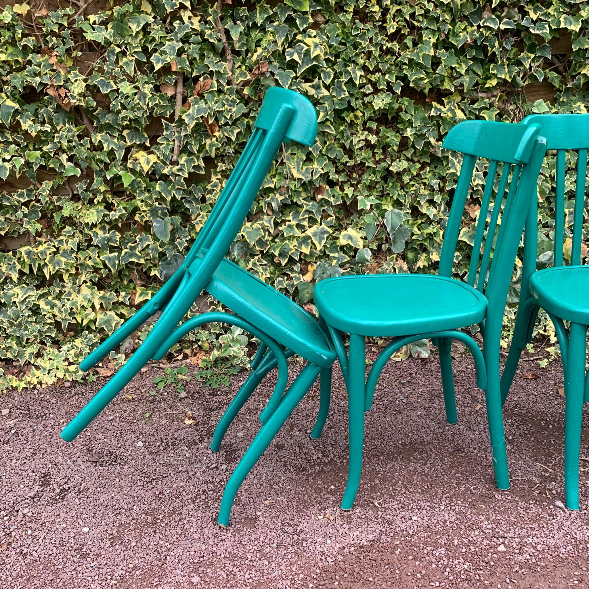 Set of 4 green bistro chairs