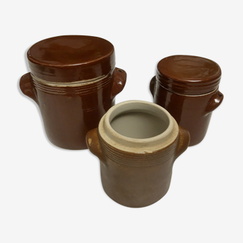 Set of 3 old mustard pots condiments in sandstone